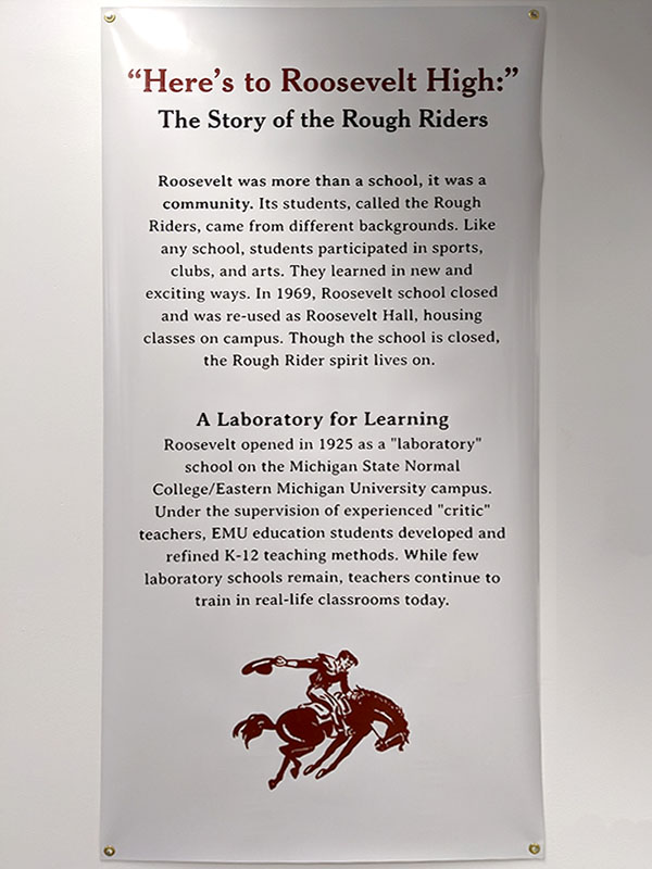Photo of a banner telling the story of Roosevelt High